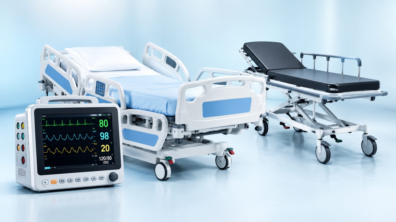 Cama hospitalar e equipamentos para atendimento clínico